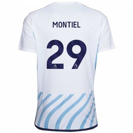 Kandiny Kinder Gonzalo Montiel #29 Weiß Blau Auswärtstrikot Trikot 2023/24 T-Shirt