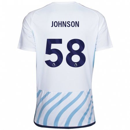 Kandiny Kinder Pharrell Johnson #58 Weiß Blau Auswärtstrikot Trikot 2023/24 T-Shirt