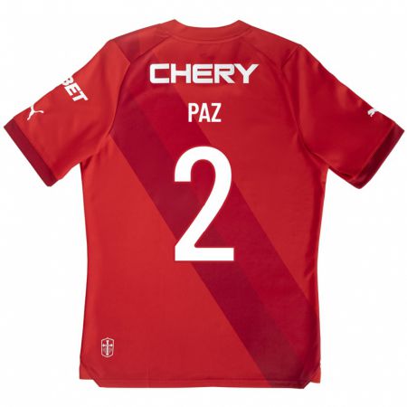 Kandiny Herren Nehuén Paz #2 Rot Auswärtstrikot Trikot 2023/24 T-Shirt