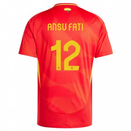 Kandiny Kinder Spanien Ansu Fati #12 Rot Heimtrikot Trikot 24-26 T-Shirt