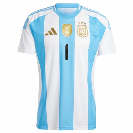 Kandiny Kinder Argentinien Jeremias Ledesma #1 Weiß Blau Heimtrikot Trikot 24-26 T-Shirt