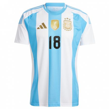Kandiny Kinder Argentinien Ezequiel Ponce #18 Weiß Blau Heimtrikot Trikot 24-26 T-Shirt