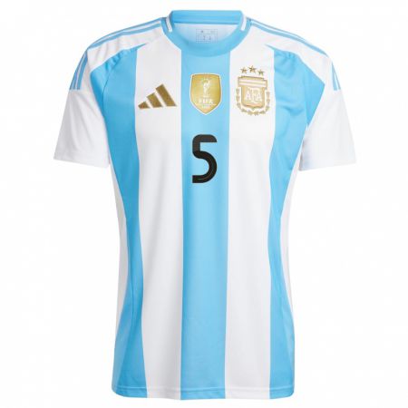 Kandiny Kinder Argentinien Fausto Vera #5 Weiß Blau Heimtrikot Trikot 24-26 T-Shirt
