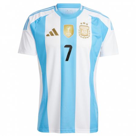 Kandiny Kinder Argentinien Juan Gauto #7 Weiß Blau Heimtrikot Trikot 24-26 T-Shirt