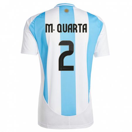 Kandiny Kinder Argentinien Lucas Martinez Quarta #2 Weiß Blau Heimtrikot Trikot 24-26 T-Shirt