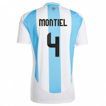 Kandiny Kinder Argentinien Gonzalo Montiel #4 Weiß Blau Heimtrikot Trikot 24-26 T-Shirt