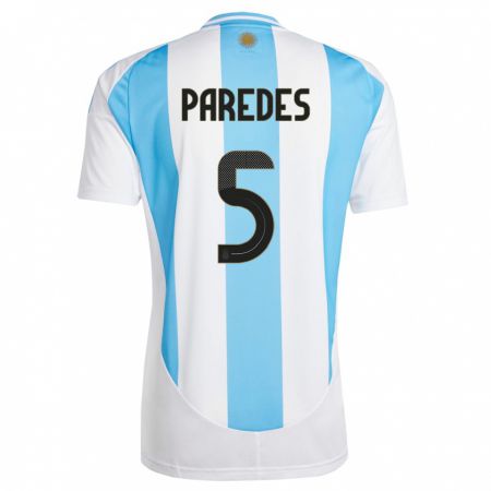 Kandiny Kinder Argentinien Leandro Paredes #5 Weiß Blau Heimtrikot Trikot 24-26 T-Shirt