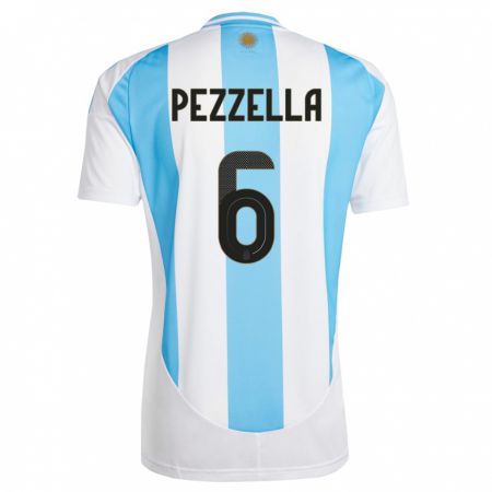 Kandiny Kinder Argentinien German Pezzella #6 Weiß Blau Heimtrikot Trikot 24-26 T-Shirt