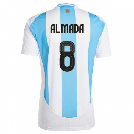 Kandiny Kinder Argentinien Thiago Almada #8 Weiß Blau Heimtrikot Trikot 24-26 T-Shirt