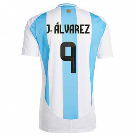 Kandiny Kinder Argentinien Julian Alvarez #9 Weiß Blau Heimtrikot Trikot 24-26 T-Shirt