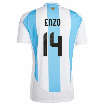 Kandiny Kinder Argentinien Enzo Fernandez #14 Weiß Blau Heimtrikot Trikot 24-26 T-Shirt