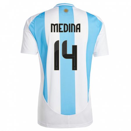 Kandiny Kinder Argentinien Facundo Medina #14 Weiß Blau Heimtrikot Trikot 24-26 T-Shirt