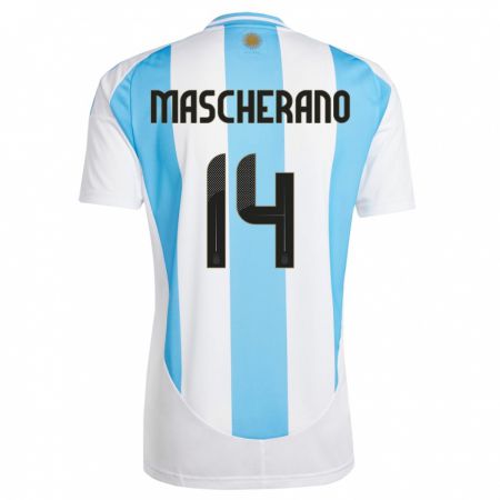 Kandiny Kinder Argentinien Javier Mascherano #14 Weiß Blau Heimtrikot Trikot 24-26 T-Shirt