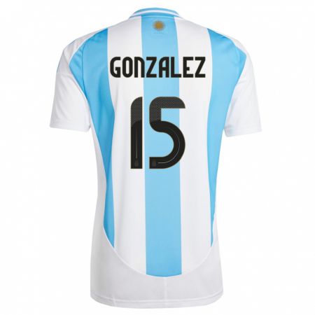 Kandiny Kinder Argentinien Nicolas Gonzalez #15 Weiß Blau Heimtrikot Trikot 24-26 T-Shirt