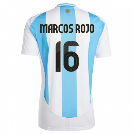 Kandiny Kinder Argentinien Marcos Rojo #16 Weiß Blau Heimtrikot Trikot 24-26 T-Shirt