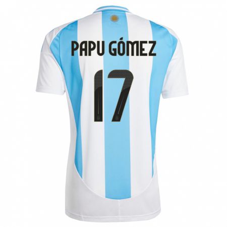 Kandiny Kinder Argentinien Papu Gomez #17 Weiß Blau Heimtrikot Trikot 24-26 T-Shirt