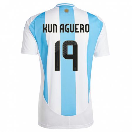 Kandiny Kinder Argentinien Sergio Aguero #19 Weiß Blau Heimtrikot Trikot 24-26 T-Shirt