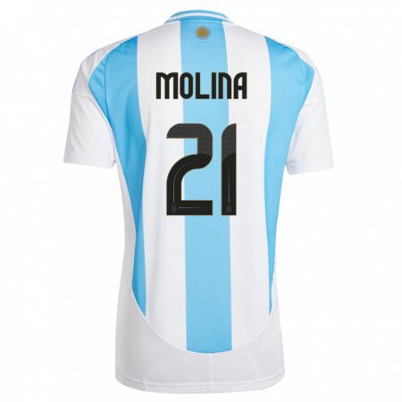 Kandiny Kinder Argentinien Nahuel Molina #21 Weiß Blau Heimtrikot Trikot 24-26 T-Shirt