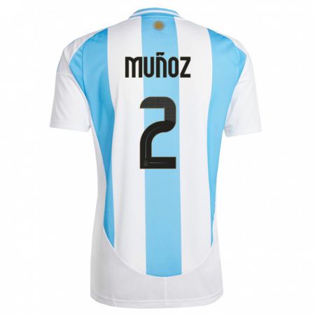 Kandiny Kinder Argentinien Luana Munoz #2 Weiß Blau Heimtrikot Trikot 24-26 T-Shirt