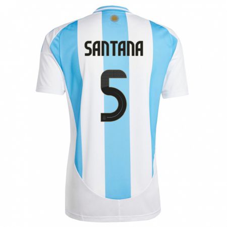 Kandiny Kinder Argentinien Vanesa Santana #5 Weiß Blau Heimtrikot Trikot 24-26 T-Shirt