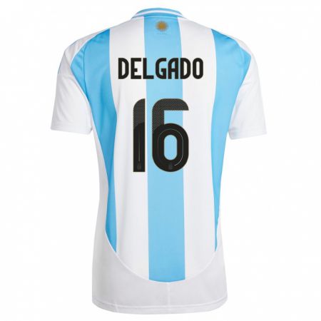 Kandiny Kinder Argentinien Marina Delgado #16 Weiß Blau Heimtrikot Trikot 24-26 T-Shirt