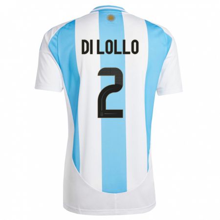 Kandiny Kinder Argentinien Lautaro Di Lollo #2 Weiß Blau Heimtrikot Trikot 24-26 T-Shirt