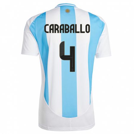 Kandiny Kinder Argentinien Brian Caraballo #4 Weiß Blau Heimtrikot Trikot 24-26 T-Shirt