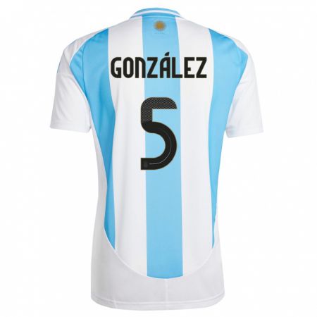 Kandiny Kinder Argentinien Maximiliano Gonzalez #5 Weiß Blau Heimtrikot Trikot 24-26 T-Shirt