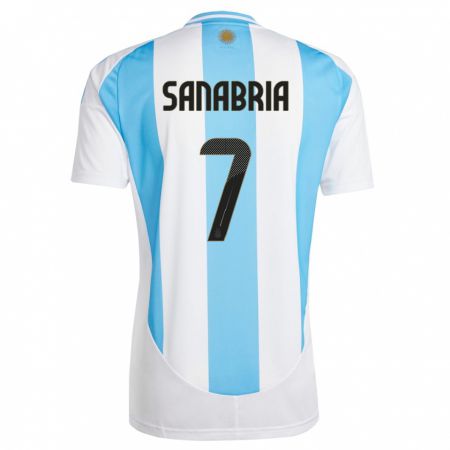 Kandiny Kinder Argentinien Mateo Sanabria #7 Weiß Blau Heimtrikot Trikot 24-26 T-Shirt