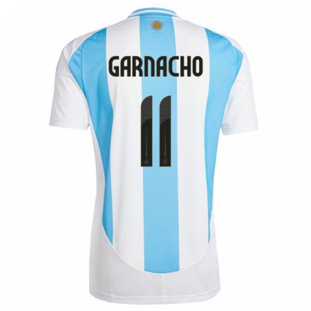 Kandiny Kinder Argentinien Alejandro Garnacho #11 Weiß Blau Heimtrikot Trikot 24-26 T-Shirt