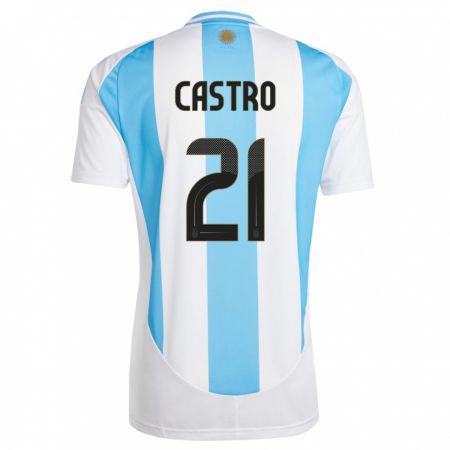 Kandiny Kinder Argentinien Santiago Castro #21 Weiß Blau Heimtrikot Trikot 24-26 T-Shirt