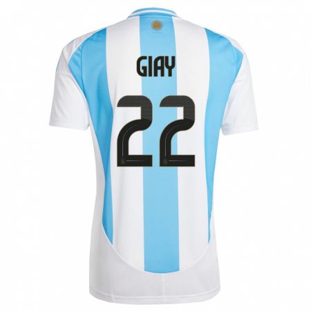 Kandiny Kinder Argentinien Agustin Giay #22 Weiß Blau Heimtrikot Trikot 24-26 T-Shirt