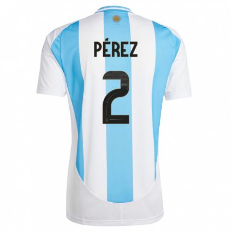 Kandiny Kinder Argentinien Nehuen Perez #2 Weiß Blau Heimtrikot Trikot 24-26 T-Shirt