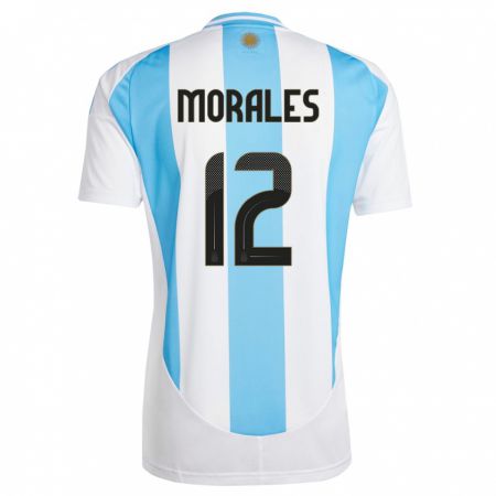 Kandiny Kinder Argentinien Lautaro Morales #12 Weiß Blau Heimtrikot Trikot 24-26 T-Shirt