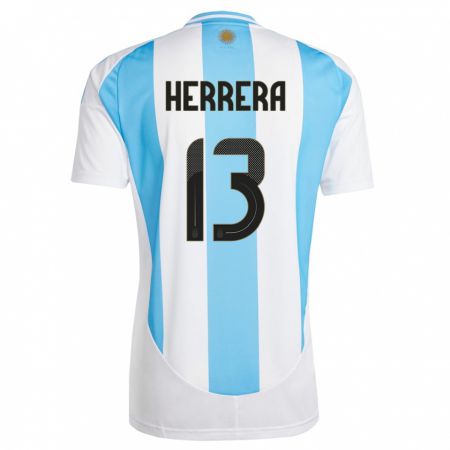 Kandiny Kinder Argentinien Marcelo Herrera #13 Weiß Blau Heimtrikot Trikot 24-26 T-Shirt