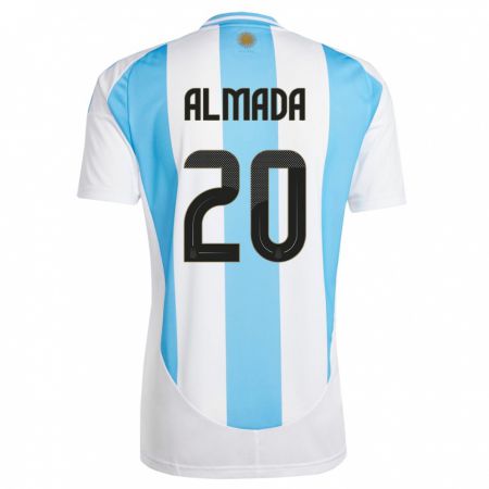 Kandiny Kinder Argentinien Thiago Almada #20 Weiß Blau Heimtrikot Trikot 24-26 T-Shirt