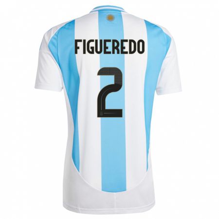 Kandiny Kinder Argentinien Leandro Figueredo #2 Weiß Blau Heimtrikot Trikot 24-26 T-Shirt