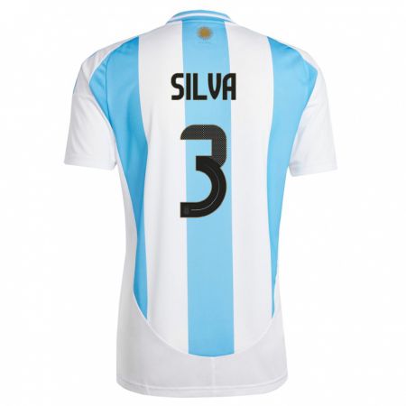 Kandiny Kinder Argentinien Tomas Silva #3 Weiß Blau Heimtrikot Trikot 24-26 T-Shirt