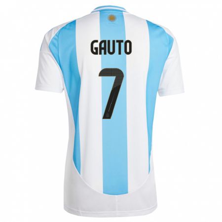 Kandiny Kinder Argentinien Juan Gauto #7 Weiß Blau Heimtrikot Trikot 24-26 T-Shirt