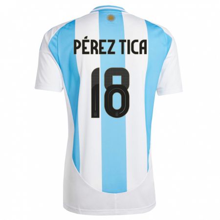 Kandiny Kinder Argentinien Jeremias Perez Tica #18 Weiß Blau Heimtrikot Trikot 24-26 T-Shirt