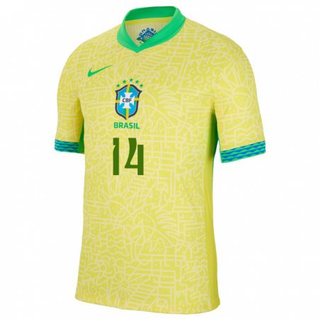 Kandiny Kinder Brasilien Weverton #14 Gelb Heimtrikot Trikot 24-26 T-Shirt