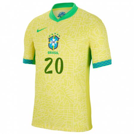 Kandiny Kinder Brasilien Vinicius Junior #20 Gelb Heimtrikot Trikot 24-26 T-Shirt