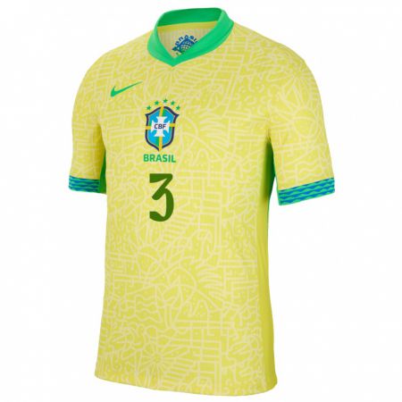Kandiny Kinder Brasilien Kaiky #3 Gelb Heimtrikot Trikot 24-26 T-Shirt