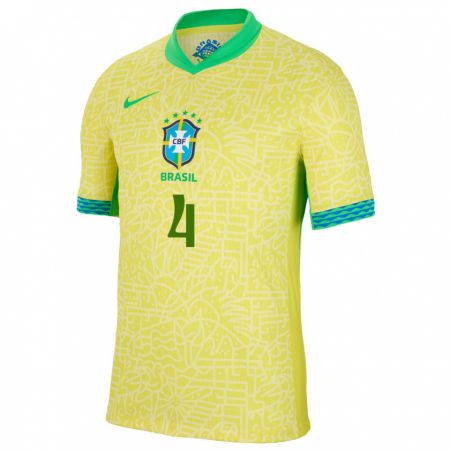 Kandiny Kinder Brasilien Joao Dalla Corte #4 Gelb Heimtrikot Trikot 24-26 T-Shirt