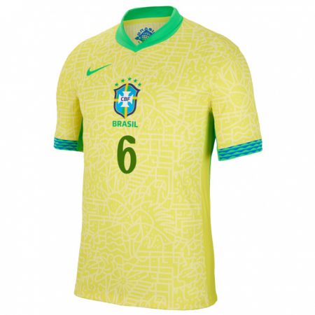 Kandiny Kinder Brasilien Tamires #6 Gelb Heimtrikot Trikot 24-26 T-Shirt