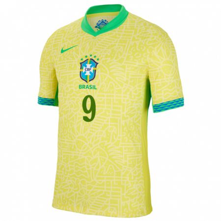 Kandiny Kinder Brasilien Endrick #9 Gelb Heimtrikot Trikot 24-26 T-Shirt