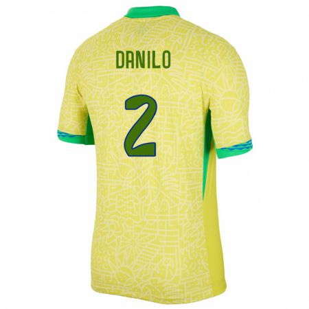 Kandiny Kinder Brasilien Danilo #2 Gelb Heimtrikot Trikot 24-26 T-Shirt