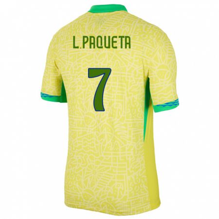 Kandiny Kinder Brasilien Lucas Paqueta #7 Gelb Heimtrikot Trikot 24-26 T-Shirt