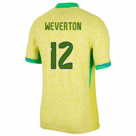 Kandiny Kinder Brasilien Weverton #12 Gelb Heimtrikot Trikot 24-26 T-Shirt