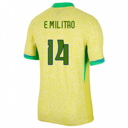 Kandiny Kinder Brasilien Eder Militao #14 Gelb Heimtrikot Trikot 24-26 T-Shirt